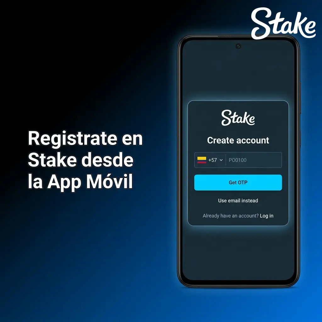 Registro en Stake desde la app móvil en Android e iOS con métodos por email, teléfono o redes sociales