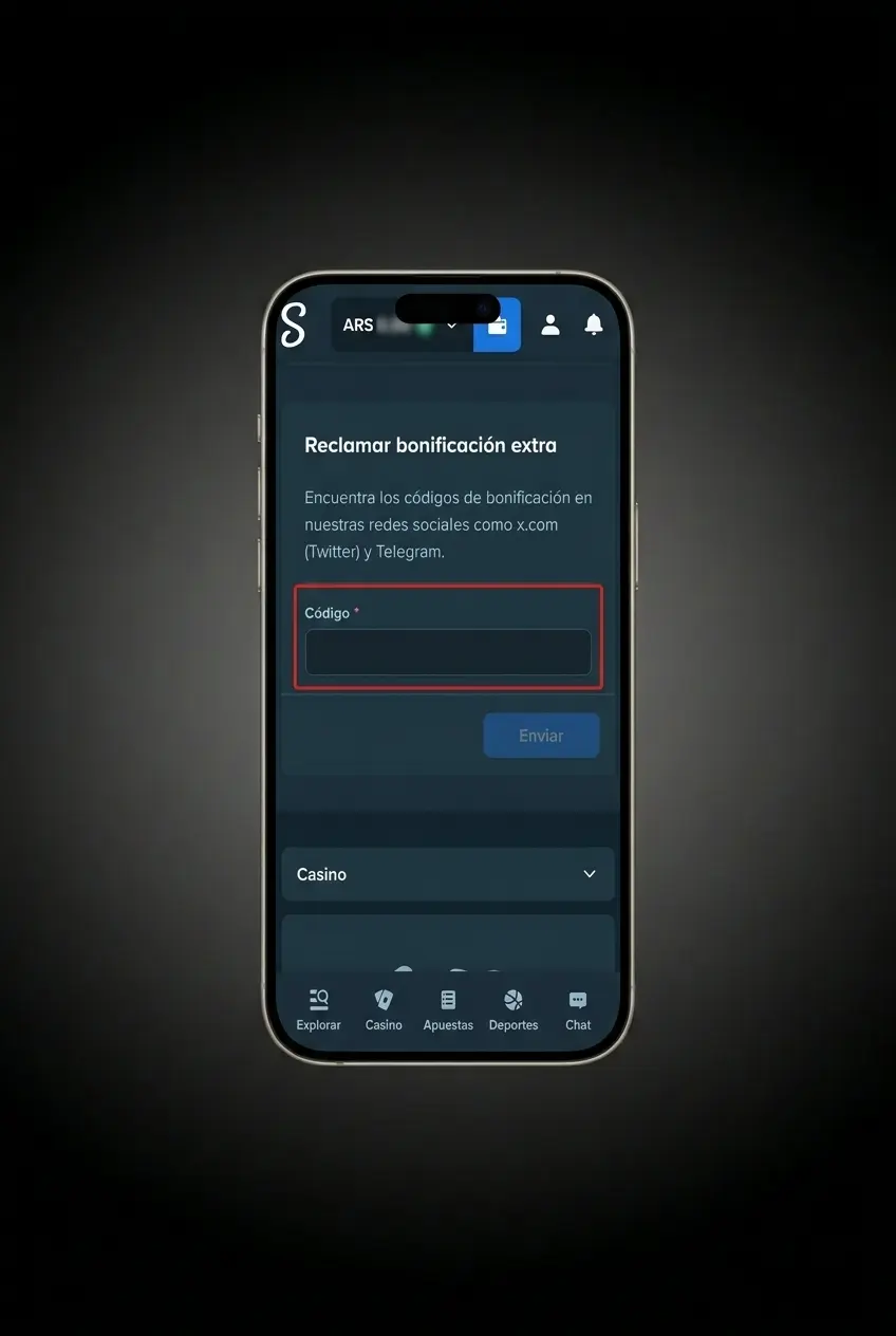 Activación de código promocional en la app móvil de Stake para iOS y Android en 4 pasos simples
