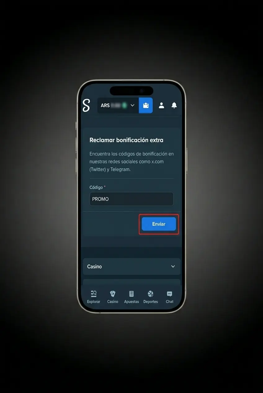 Activación de código promocional en la app móvil de Stake para iOS y Android en cuatro pasos simples