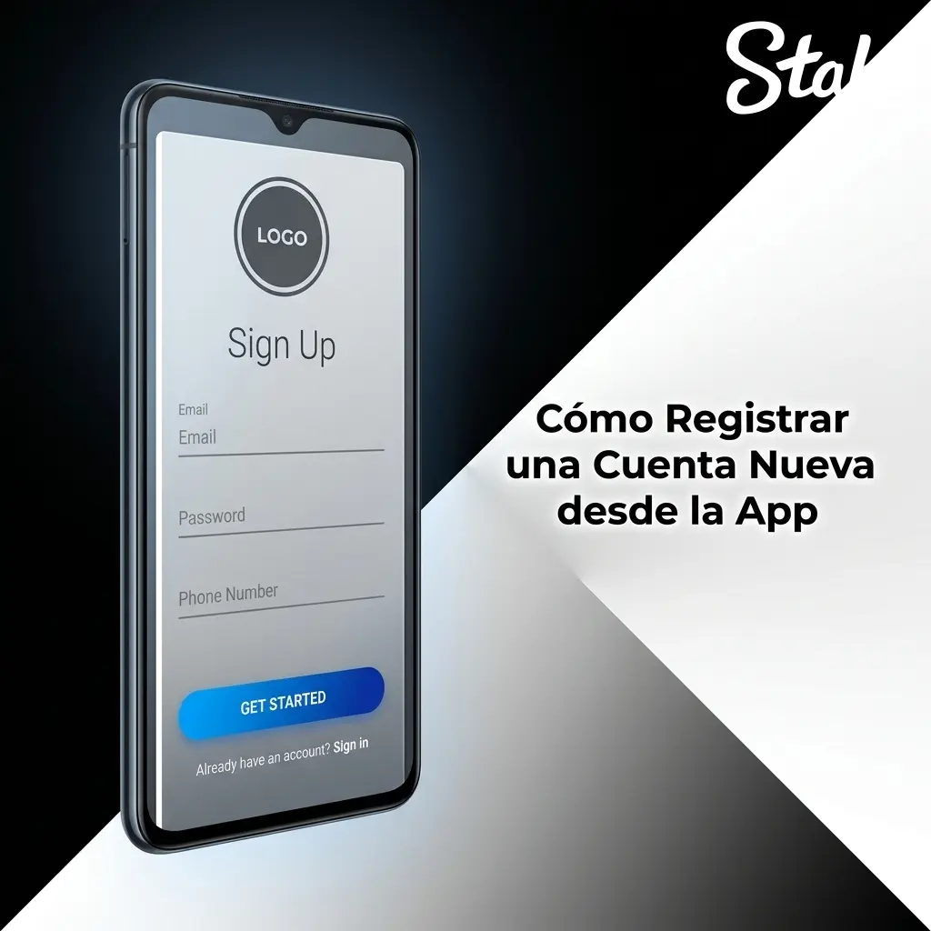 Pantalla de registro en app móvil con campos de correo, teléfono y datos personales para crear cuenta nueva